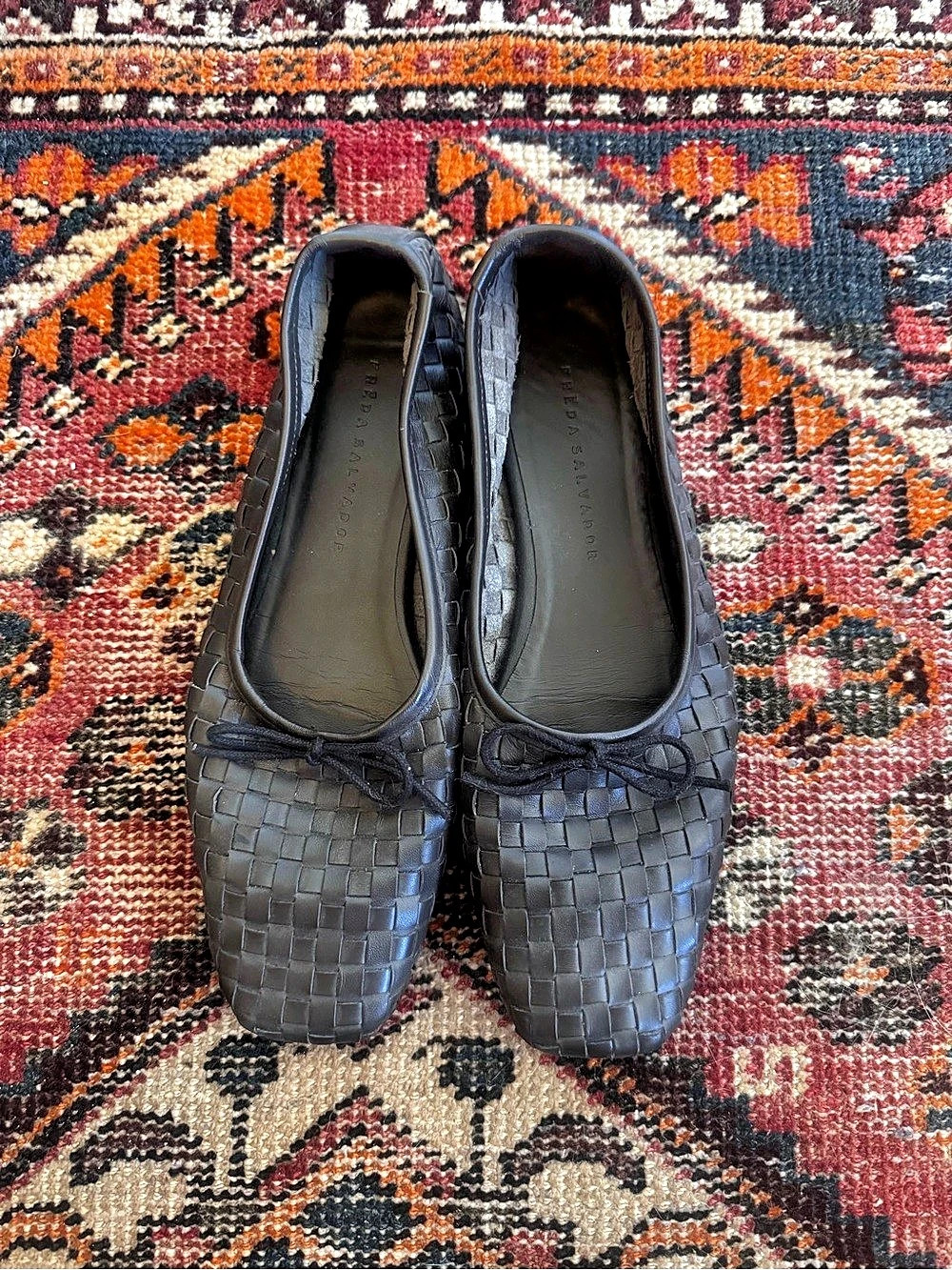 Freda Salvador Woven Leather Flats in Brown